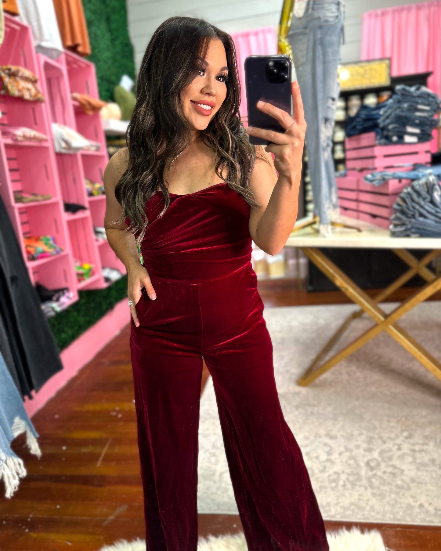 FAVORITE TIME OF THE YEAR WINE VELVET JUMPSUIT