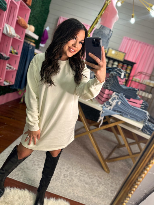 MUST BE LOVE LONG SLEEVE CREAM SWEATER DRES