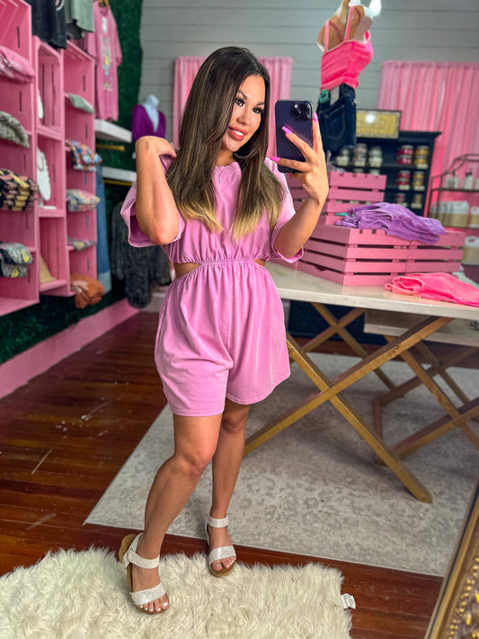 TIME TO WASTE PINK SIDE CUTOUT ROMPER