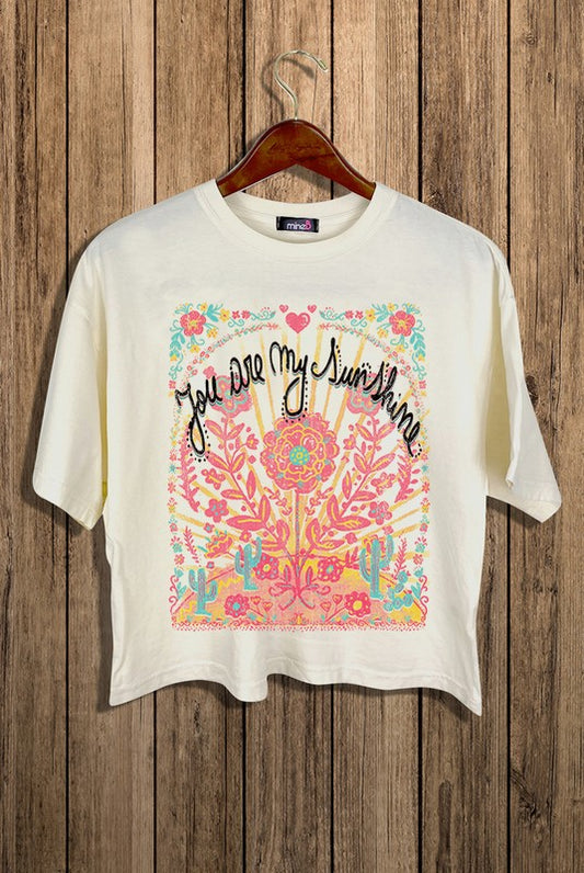 YOU ARE MY SUNSHINE IVORY GRAPHIC CROP TOP TEE
