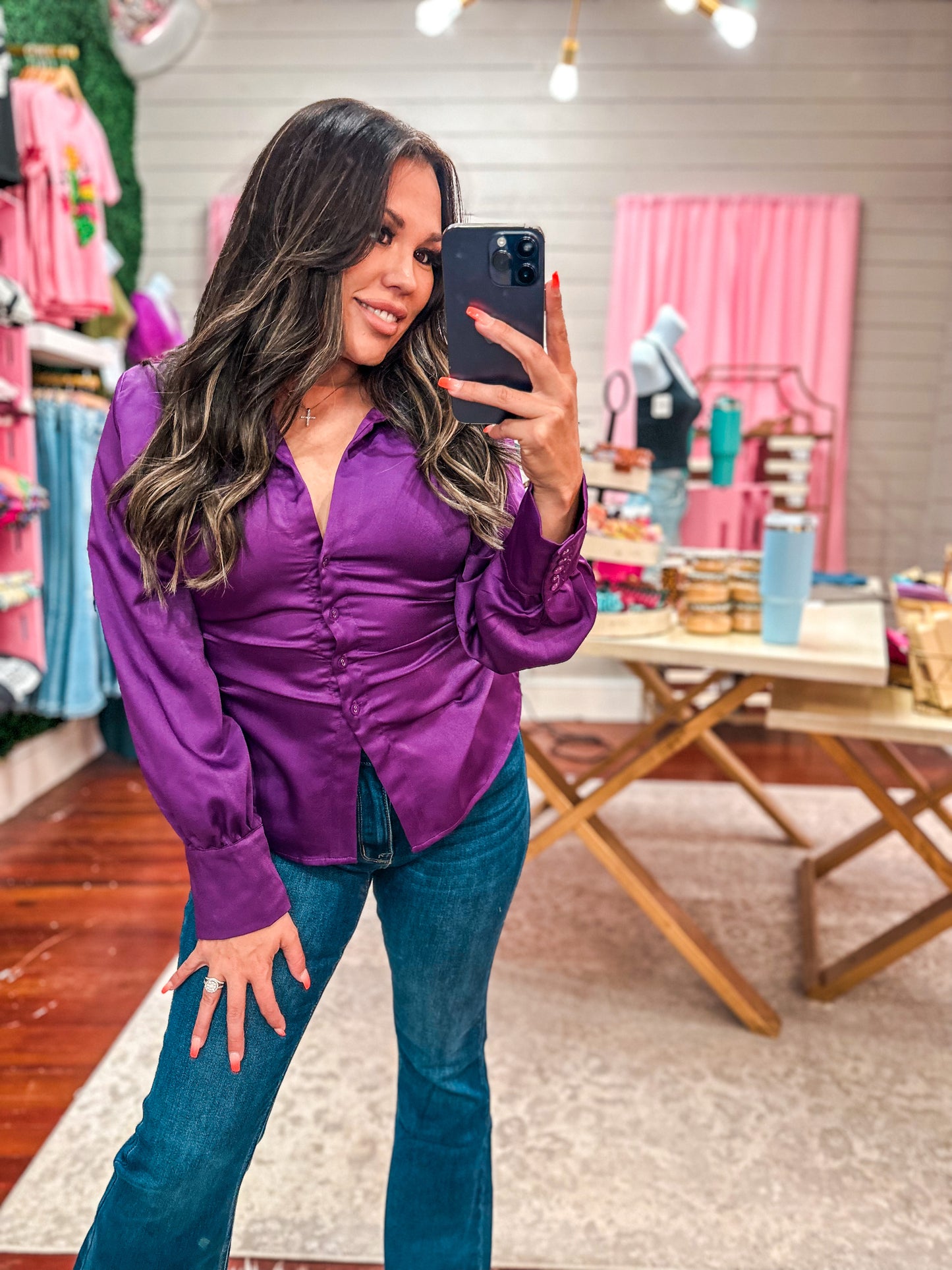 SEARCHING FOR YOU SATIN PURPLE SHIRT